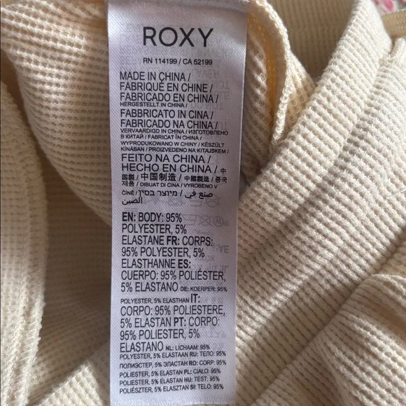 Roxy Cream Waffle Knit Shorts with Brown Floral Side Print - Picture 7 of 7